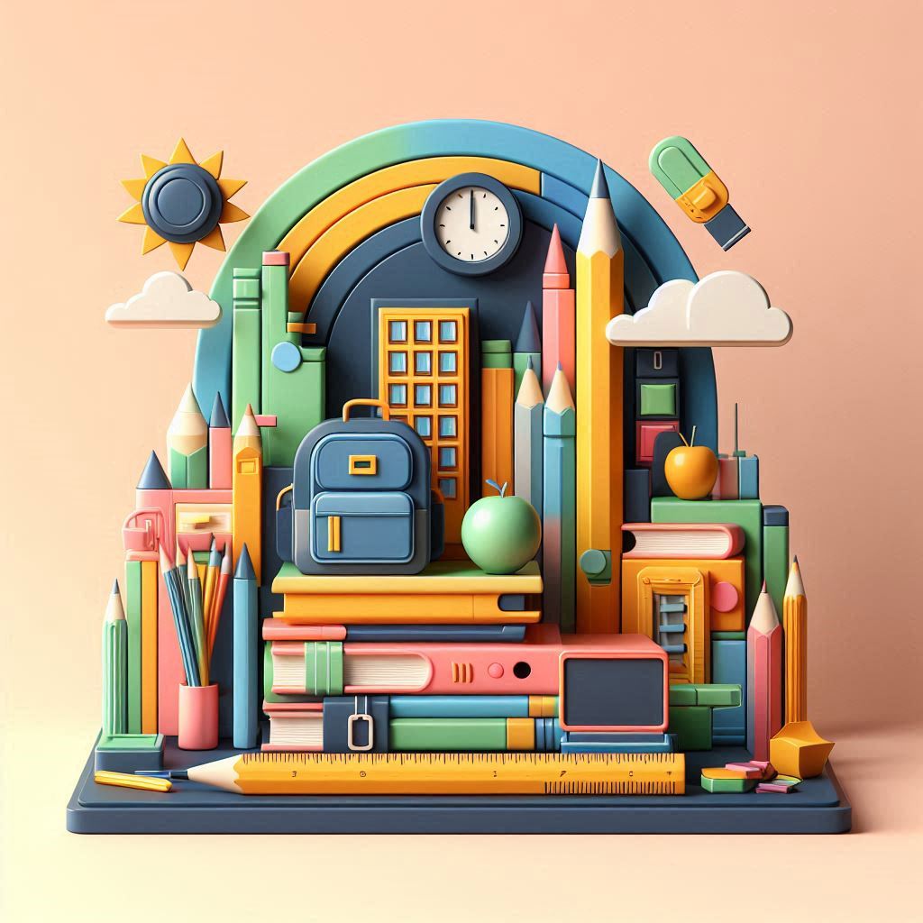 Minimalist 3d back to school card in bold colors